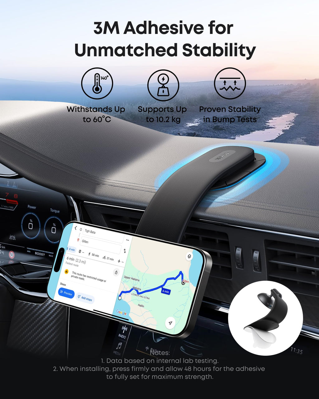 Anker car mount with strong 3M adhesive for unmatched stability
